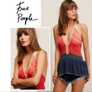 Free People Red and Blue Halter Top